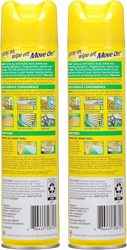 Endust Multi-Surface Dusting and Cleaning Spray, Lemon Zest, 12.5 Ounce (Pack of 2)