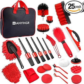 25Pcs Car Detailing Kit with Drill Brushes, Car Cleaning Kit for Interior Exterior, Wheel & Tire Brushes, Polishing Pads