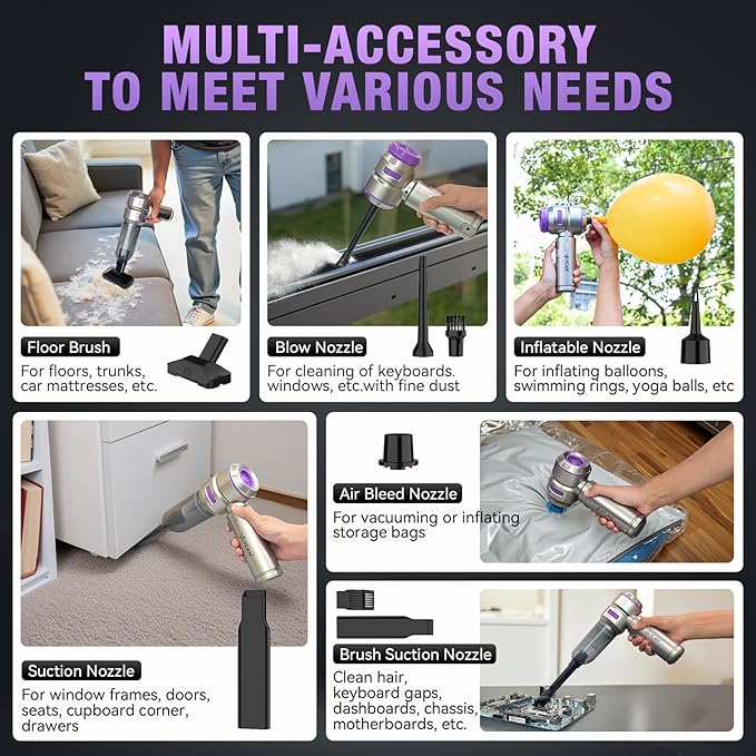 Car Vacuum Portable Cordless 18000PA High Power Mini Vacuum Cleaner Hand Vacuum Cordless Rechargeable, with with Brushless Motor for Car Detailing Keyboard Cleaner Home Cleaning(Purple)