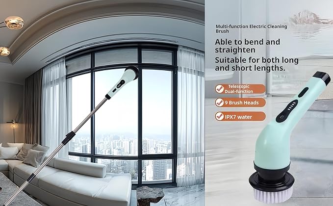 Electric Rotating Cleaning Brush, IPX7 Waterproof Cordless Power Cleaning Brush Set with,Cleaning Ceilings, Floors, Floor Tiles, Kitchens, and bathrooms; maintaining Sofas, Cars