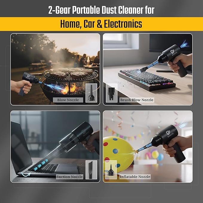 Handheld Car Vacuum Cleaner & Air Blower Cordless – Mini Powerful 12000Pa Suction, Portable Small Hoover, HEPA, Accessories for Interior, PC, Home & Kitchen