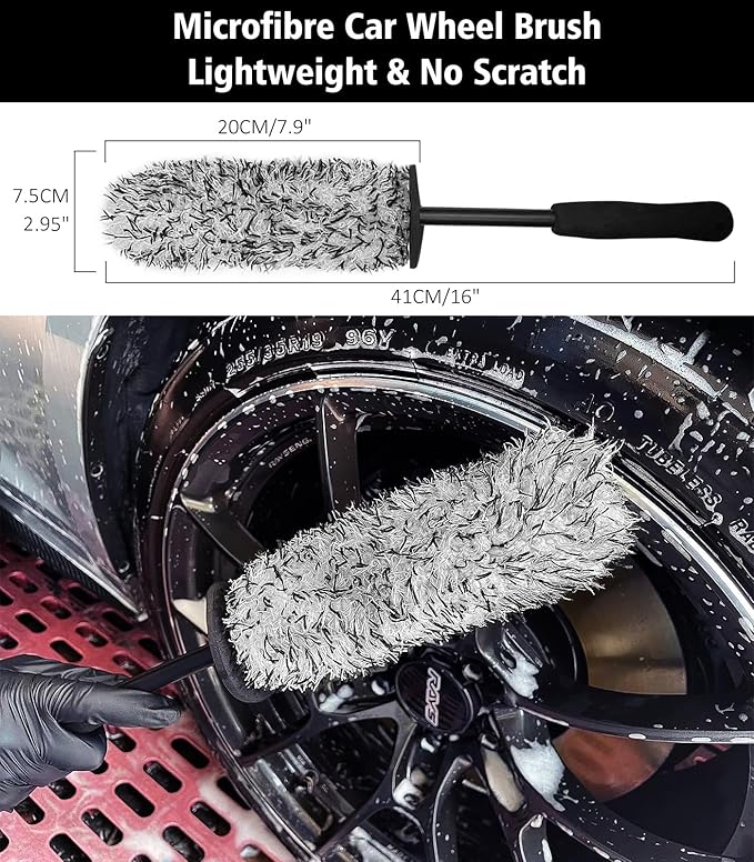 YeewayVeh 5PCS Pro Wheel Detailing Kit | 360° Bendable Rim Cleaner Brush, Premium Boar Hair Brush & Tire Shine Applicator | Microfiber Scratch-Free Wheel and Tire Brush Set for Cleaning Wheels,Tires