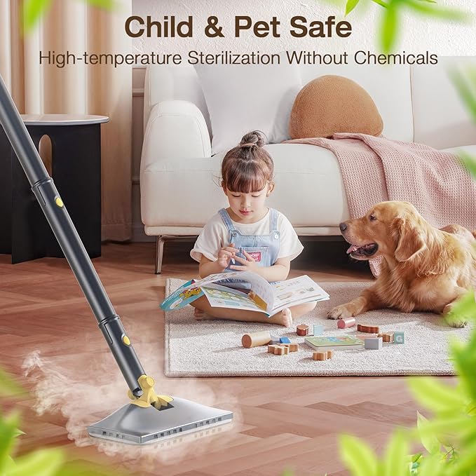 Steam Mop with Detachable Handheld Steam Cleaner, 10-in-1 Multi Accessories, Quick 10s Heat, 350ml and 2-Level Steamer for Cleaning Floor, Carpet, BBQ Grill, Tile, and Grout, Gray