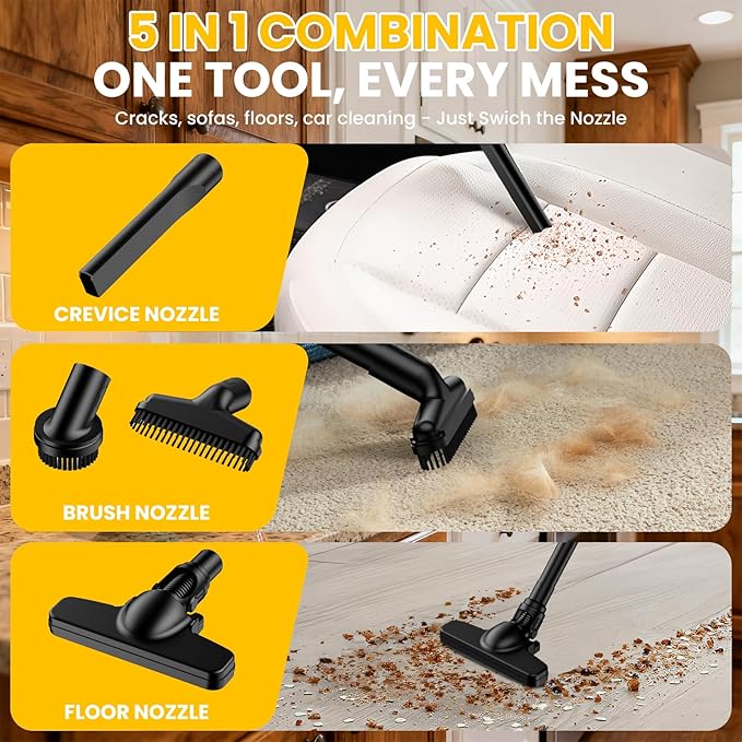 Cordless Vacuum for Dewalt Battery, 5 in 1 Lightweight Handheld Vacuum Cleaner with 500W Powerful Motor, 46 CFM Portable Hand Vacuum with Filtration HEPA for Floor, Carpet(Battery Not Included)