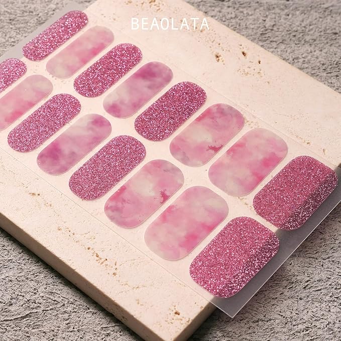 Nail Polish Strips, 32PCS Salon Quality Wraps, Long Lasting Gel Nail Stickers for Women Easy Apply& Remove (Romantic Pink Mist)