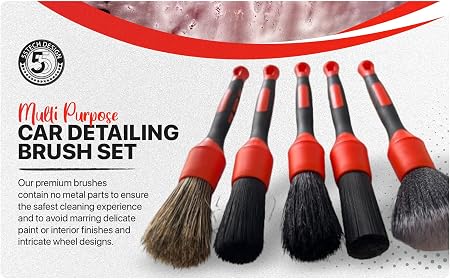 Preimum Car Detailing Brush Set - 5 Pack Auto Detail Kit for Automotive, Soft to Firm Brushes for Cleaning and Polishing