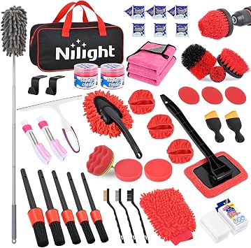 Nilight 52PCS Car Detailing Kit for Interior Exterior Car Care, Red
