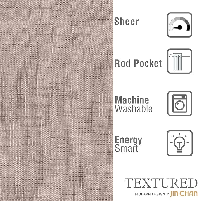jinchan Linen French Door Curtain with Open Weave Door Curtain 40 Inches Long Drape Rod Pocket 1 Panel Light-Filtering Privacy Window Decor 1 Tieback Included Taupe Semi-Sheer