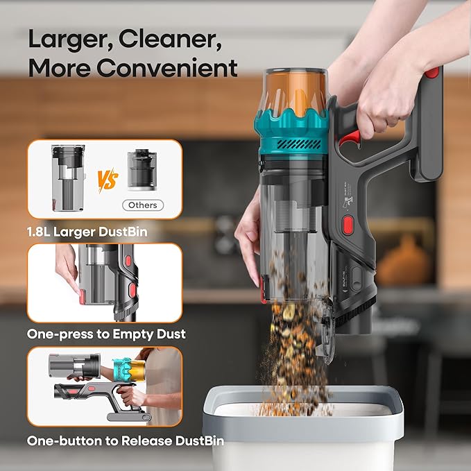 ElecKeys Cordless Vacuum Cleaner, 650W 55KPA 70Mins Vacuum Cleaners for Home, Self-Standing Stick Vacuum with Touch Screen, Anti-Tangle, Lightweight Wireless Vacuum for Hard Floor/Carpet/Pet Hair/Car