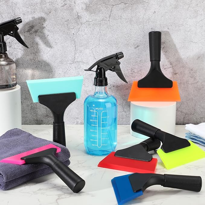 12 Pcs Small Squeegee 5 Inch Window Tint Silicone Squeegee Cleaning with Non Slip Handle Wiper Window Tinting Tools for Car Glass Mirror Shower Bathroom Auto (6 Colors)