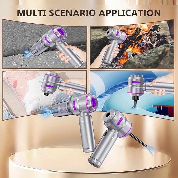 Cordless Car Vacuum 22000PA, Handheld with Brushless Motor, 4-in-1 Portable Vacuum & Blower/Inflator, HEPA Filter, Pet Brush, Type-C for Car Home Office (Purple)