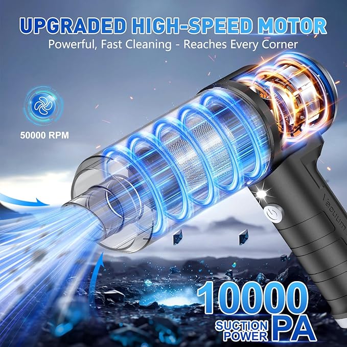 KMM Handheld Car Vacuum Cleaner, 10000PA Vacuum Cleaner & Air Duster, 120W High Power Hand Held Vacuum Cordless, Portable Vacuum Rechargeable with Multi-Nozzles & LED Light for Car, Home, Pet, Office