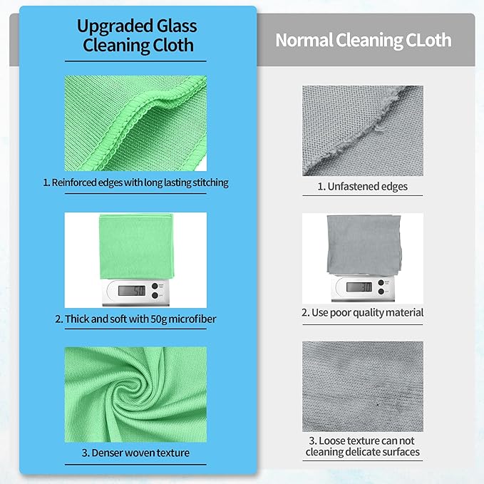 Microfiber Cleaning Cloth, 10 Pack Glasses Cleaning Cloth, 16" ×14" Window Cleaning Rags, Streak Free Lint Free Polishing Cloths Wipes for Eye Glass Stainless Steel Windshield, Sage Green