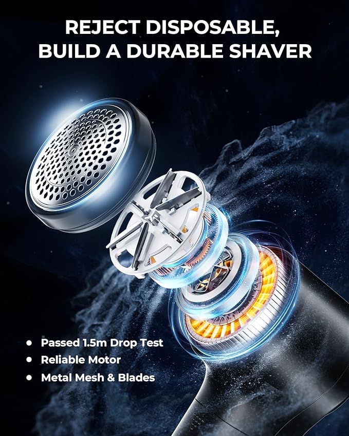 FrSara Fabric Shaver, Rechargeable Lint Remover, 3-Speed Electic Lint Shaver, 6-Blade Sweater Shavers to Remove Pilling, Battery Powered with LED Display for Furniture,Clothes, Upholstery, Black