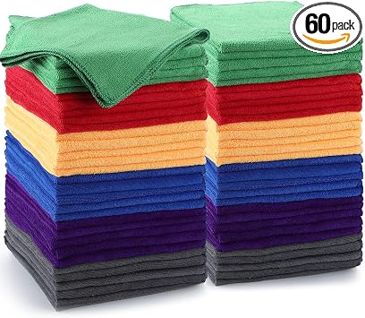 Nuenen Car Microfiber Clean Cloths, 6 Color, 16 x 16 Inch, 60 Pcs