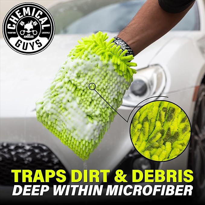Chemical Guys Chenille Premium Scratch-Free Microfiber Wash Mitt for Car Washing - Lime Green,Ultra-Soft Car Wash Glove,Swirl-Free Finish,Safe for Trucks,SUVs,Motorcycles,and More,(Pack of 12)
