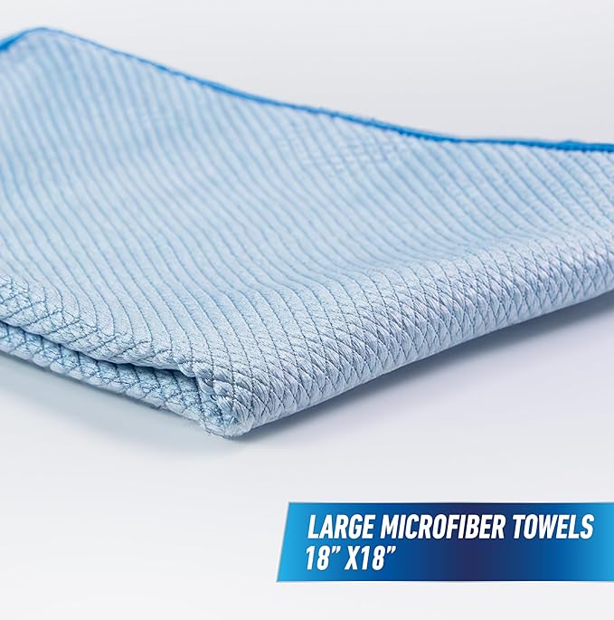 Unger Professional 18” x 18” Large Professional-Grade Microfiber Cloth Towels, 3 Pack, Multi-Purpose Wet and Dry Cleaning Cloths for Kitchen, Bath, Auto, Appliances, Car Supplies