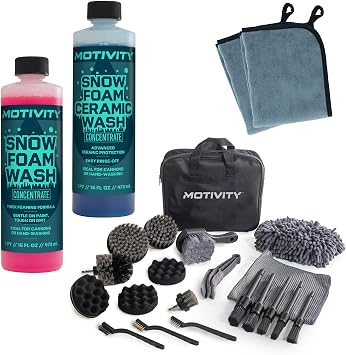 Dual Foaming Wash Kit - Includes Snow and Ceramic Foaming Washes, 21-Piece Detailing Kit, and Microfiber Cleaning Cloths