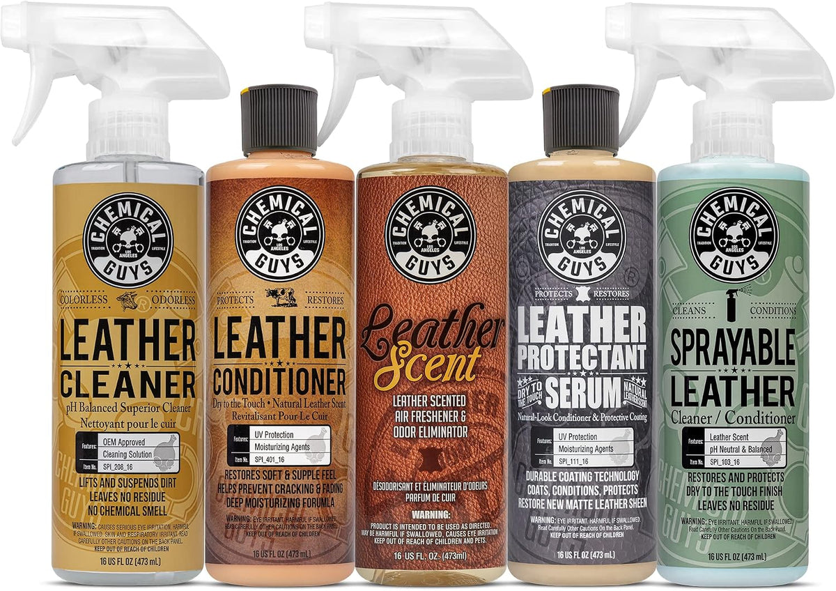 HOL_113 Leather Lovers Kit for Leather Car Interiors, Furniture, Apparel, Shoes, Sneakers, Boots (Works on Natural, Synthetic, Pleather, Faux Leather and More) (5 Items), 16 oz, Black