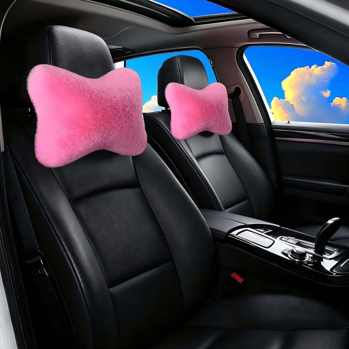 2 Pack Cute Car Neck Pillows Soft Plush Headrest Cushions for Neck Support Adorable Car Interior Decor Accessories(Pink)