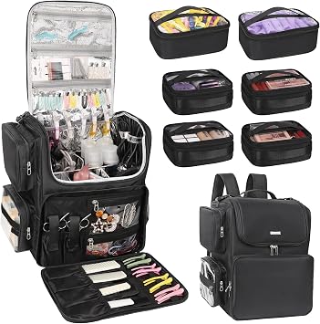 Relavel Hair Tools Travel Bag with 6 Pcs Clear Bags, Hair Stylist Backpack Hairdresser Cosmetology Bag, Heat Insulation 