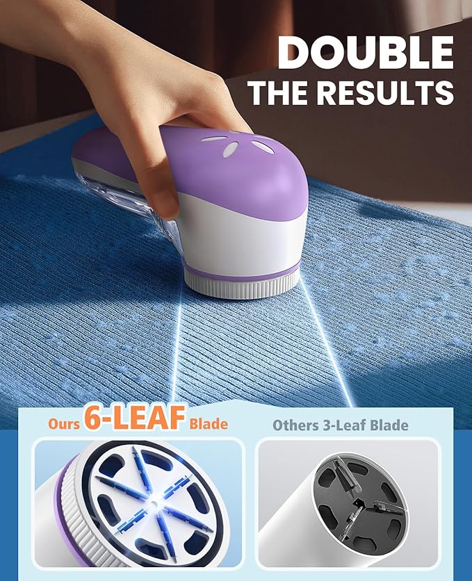 POPCHOSE Fabric Shaver, Lint Remover for Clothes, Electric Lint Shaver with 6-Leaf Blades, Sweater Shavers to Remove Pilling for Clothing, Couch, Furniture, Fuzz, Lint Ball, Bobbles, Violet Purple
