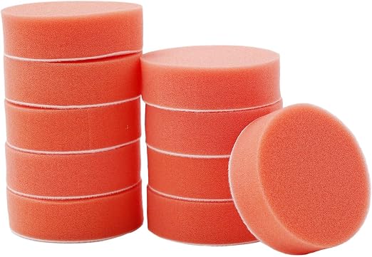 10-Pack 75 mm (3 Inch) Orange Smooth Flat Foam Polishing Pad Set for Car Polisher – Auto Detailing Waxing Sponge Kit Com