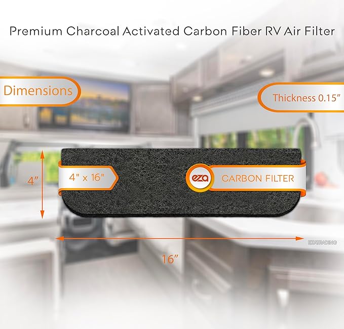 RV Premium Charcoal Activated Carbon Fiber Air Conditioner Filter - Air Duct AC Carbon Filter Replacement for RV AC Vent (2 Pack, 4" x 16")