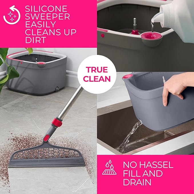 Heavy Duty Square Spin Mop for Floor Cleaning, Separate Compartment for Clean and Dirty Water, Use Any Cleaning Solution, Self Cleaning, Machine Washable Pads