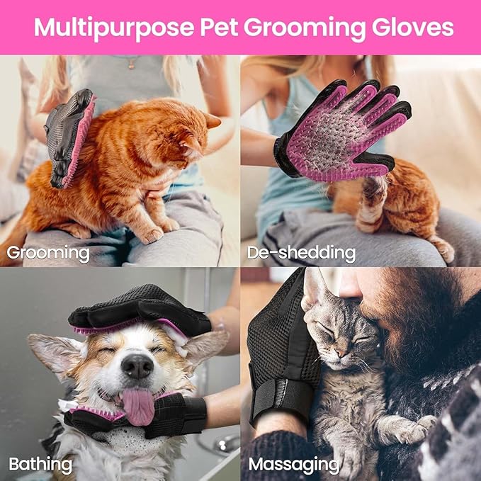 Pet Hair Remover Glove - Gentle Pet Grooming Glove Brush - Deshedding Glove - Massage Mitt with Enhanced Five Finger Design - Perfect for Dogs & Cats with Long & Short Fur - 1 Pack (Right-hand), Pink