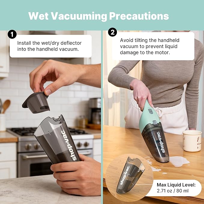 Shop-Vac Wet/Dry Handheld Vacuum Cordless, Powerful Portable Car Vacuum Rechargeable, Wall-Mounted Hand Vac with Crevice Tool, Lightweight Hand Vacuum for Home & Car, Washable Filter, Green