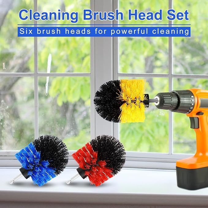 Drill Brush Nylon Drill Brush Attachment Electric Power Scrubber Scrub Brush Multi Purpose Cleaning Supplies for Drill Bathroom Surfaces Tub Grout Shower Kitchen Tile Auto Car (Multicolor, 6 Pcs)