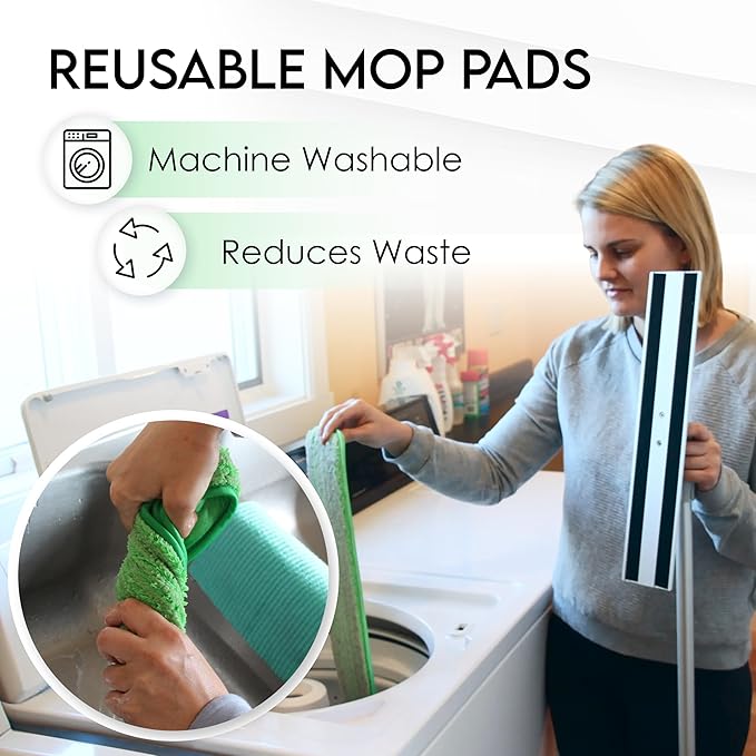 Turbo Microfiber Mop Floor Cleaning System - 18-inch Dust Mop with 4 Reusable Pads for Hardwood and Tile, 360-Spin Floor Mop Head & Extendable Handle - Household Cleaning Tools