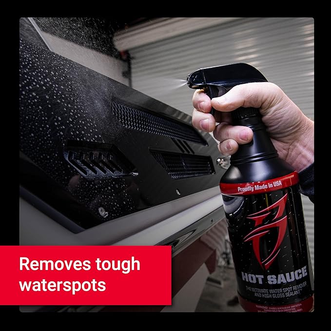 Bling Sauce Hot Sauce Premium Hard Water Spot Remover w/High-Gloss Wax Sealants for Boats, Cars, RVs, Powersport Vehicles, 32 oz.