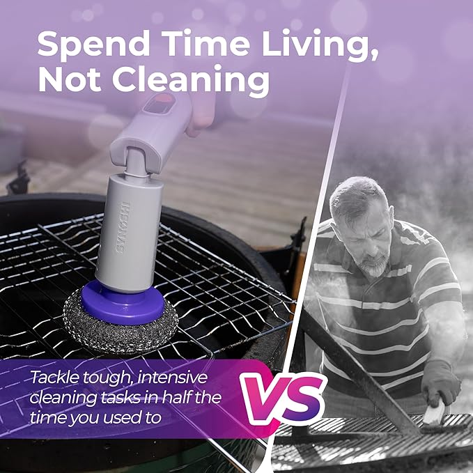 Synoshi PRO Electric Spin Scrubber Steel Brush Set for Cleaning (2 Units) Perfect for Grills, Ovens. Power Scrubber Steel Brush Heads for Intensive Cleaning