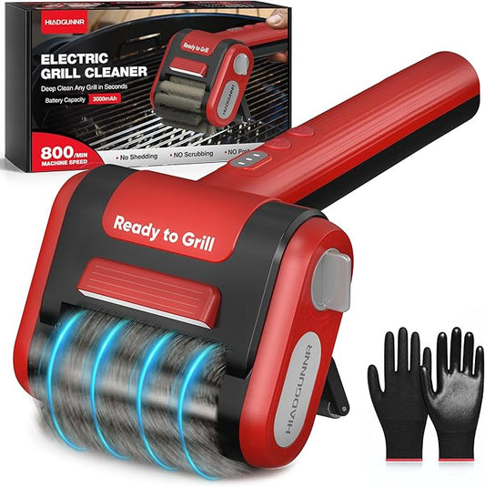 Electric Grill Brush, Grill Cleaner with LED Light, 700–800 RPM Stainless Steel Bristles, 304 Removable Brush Head, Cordless & Type-C Rechargeable Grill Cleaning Tool for Outdoor BBQ