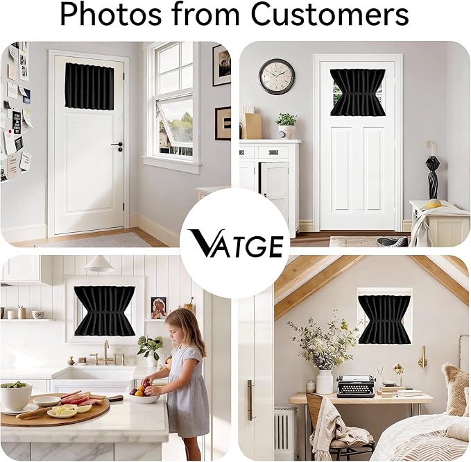 Vatge Front Door Curtains for Glass Window, French Door Curtain for Doors Window Cover, 1 Panel, W25 x L20, Black