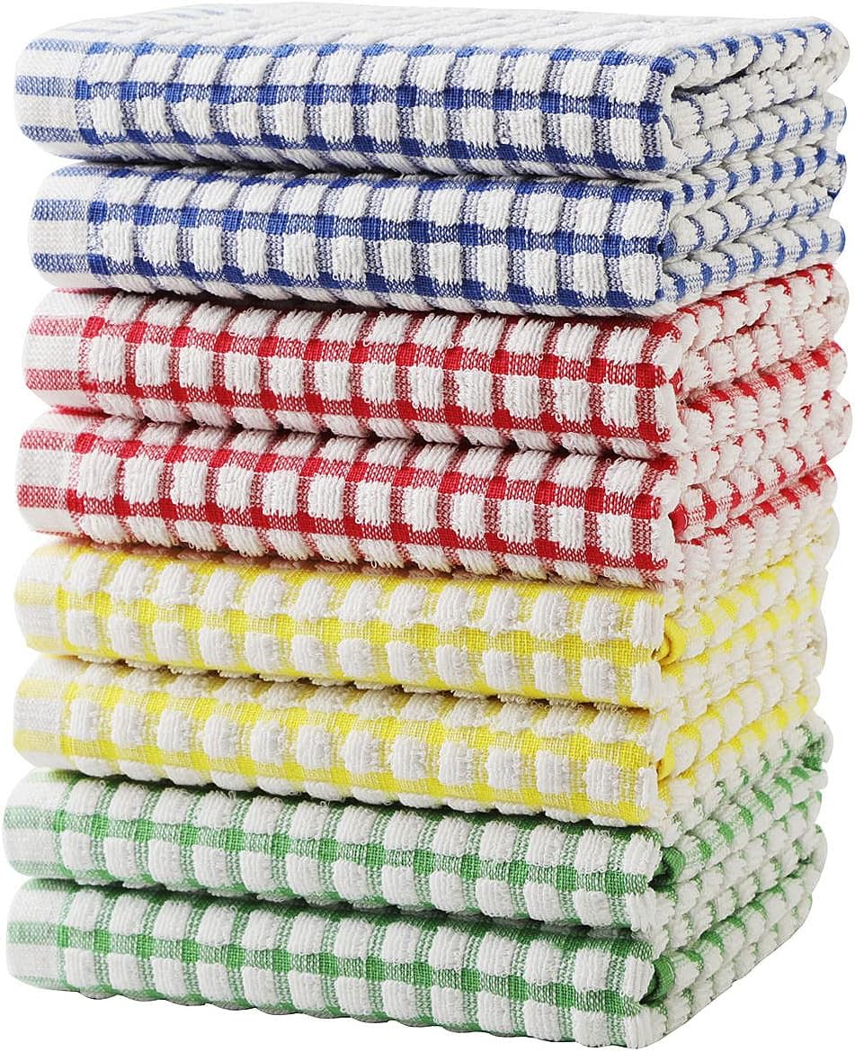 Cotton Kitchen Towels, 15x26, Checkered, 8 Pack