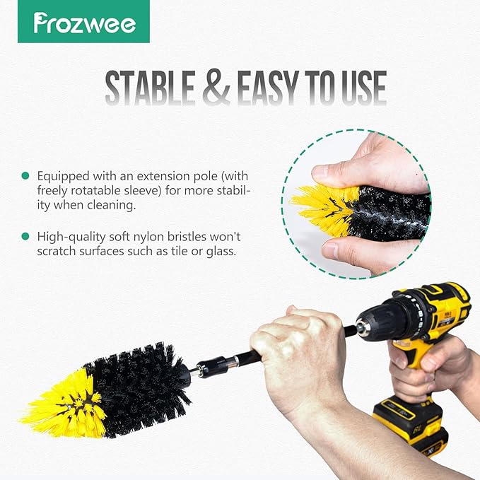 2PACK Tile Corner Drill Brush Set,with Extend Bar Which can Hold and Stabilize,Upgraded Brush Made to Tackle Corner Stains,Cleaning Corner of Grout, Tiles, Sinks,Bathroom,etc.