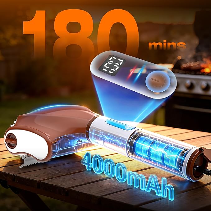 Misshappy Electric BBQ Grill Brush - 4000mAh Cordless BBQ Grill Cleaner 2 Speed - 800RPM Bristle Free Electric Grill Cleaner for Outdoor Grill Rechargeable with Scraper/LED Light/LED Display (Brown)