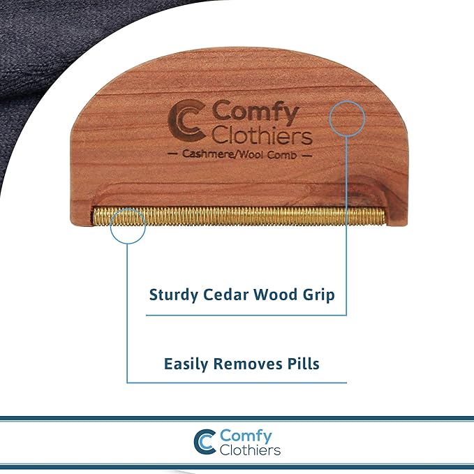 Comfy Clothiers Cedar Wood Cashmere Comb & Beech Wood Sweater Shaver Comb Combo Pack (One of Each Type) – Multi-Fabric Shaver Removes Pills, Fuzz and Lint from Garments