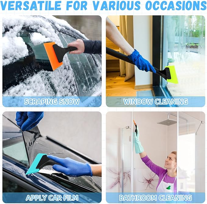 3 Pcs Small Squeegee 5 Inch Window Tint Silicone Squeegee Cleaning with Non Slip Handle Wiper Window Tinting Tools for Car Glass Mirror Shower Bathroom Auto (Blue+Green+Pink)