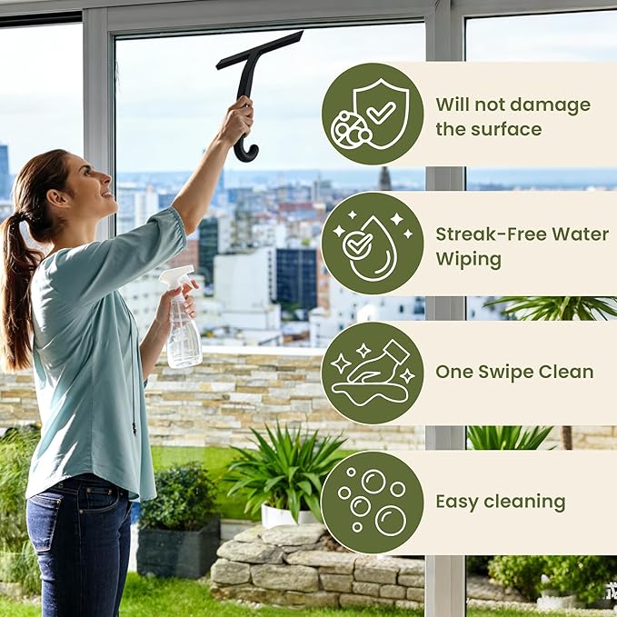 Shower Squeegee for Glass Doors - 10 Inch Ergonomic Round Grip, All-in-One Silicone Design with Built-in Hook Design for Easy Hanging, Efficient for Bathroom, Tile Wall, Car