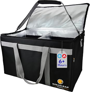 Herculean Premium Insulated Food Delivery Bag with YKK Zipper – Large Commercial Catering Bag for Food Transport – Hot a