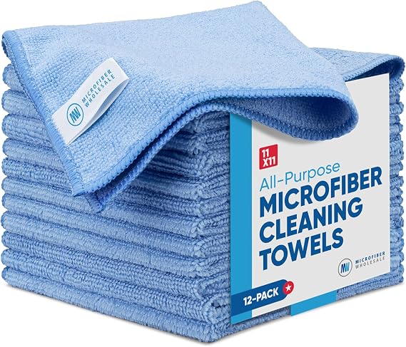 Microfiber Wholesale Cleaning Cloths | 12 Pack | 11" x 11" Reusable Towels, Wash Rags, Dust Cloth, All-Purpose: Kitchen,
