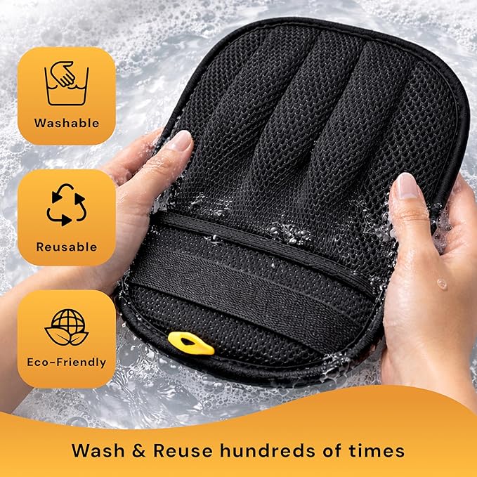 Wolfster 2 Pack Pet Hair Removal Glove for Cats & Dogs - Five-Finger Electrostatic Reusable Pet Hair Remover for Couch, Sofa, Carpet, Car Seat, Bedding & Clothing, Lint Roller Alternative