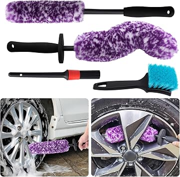 4 Pack Wheel Tire Cleaning Brush Kit Cars Motorcycles RVs Trucks Rim Hub Ultra Soft Microfiber No Spatter 360 Bendable S
