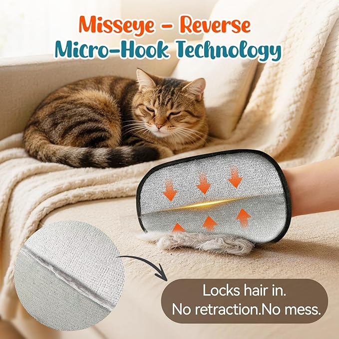 2026 Upgraded Reusable Electrostatic Pet Hair Glove，2 Pack Pet Hair Removal Glove for Dogs & Cats，Magic Brush Pet Hair Remover Tool for Clothing, Couch, Carpet, Car Seats