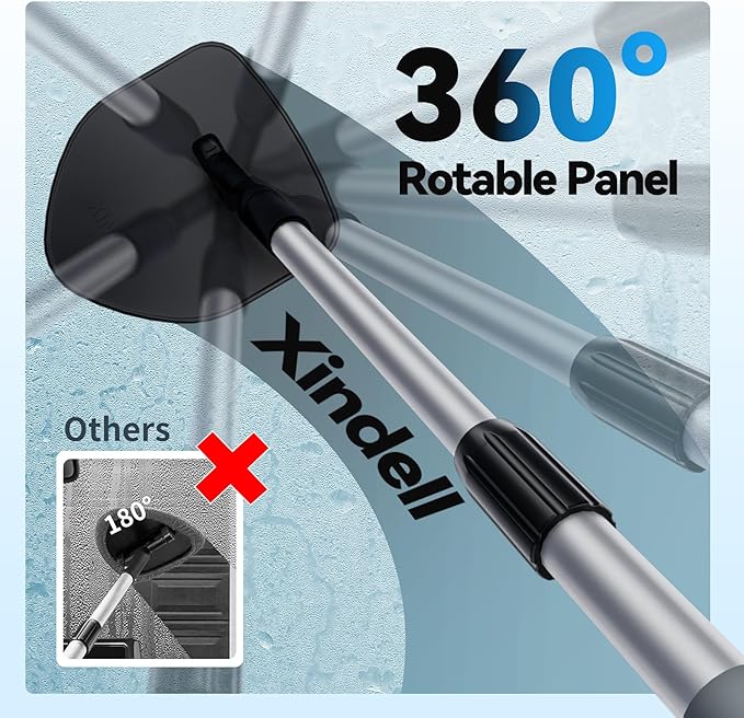 XINDELL Windshield Cleaner Tool, Car Window Cleaning Kit with 5 Reusable Microfiber Pads, Extendable Handle & 360° Rotating Head, Safety Hammer, Streak-Free Auto Glass Wiper for Car Truck SUV RV