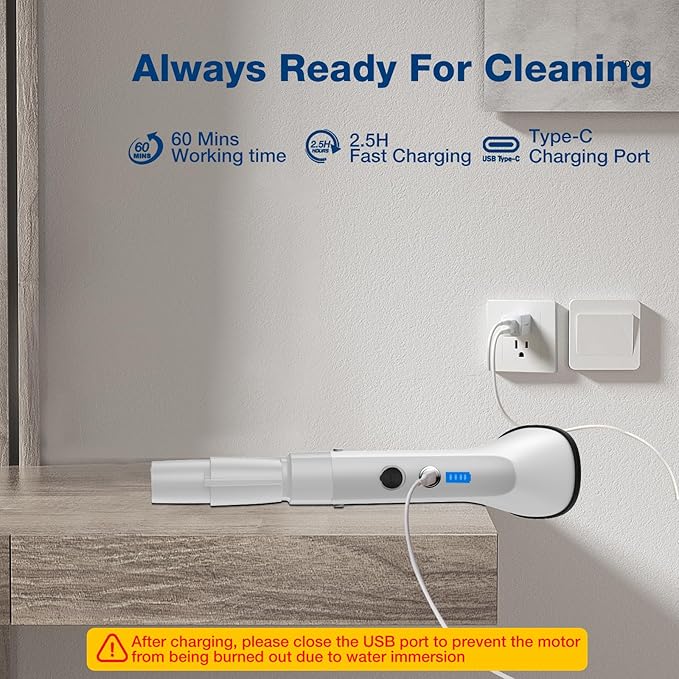 Electric Spin Scrubber, 2024 New Cordless Cleaning Brush，2-Speed Adjustable,Shower Scrubber for Bathroom Car Floor Tile Cleaning Squeegees